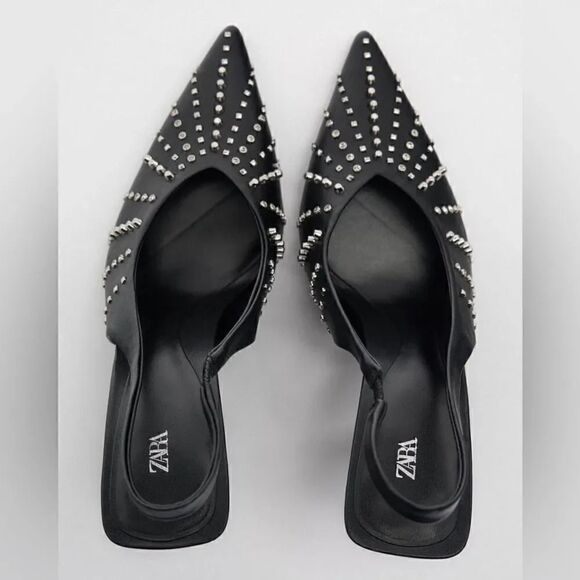 ZARA STUDDED SLINGBACK HEELS - Picture 7 of 9